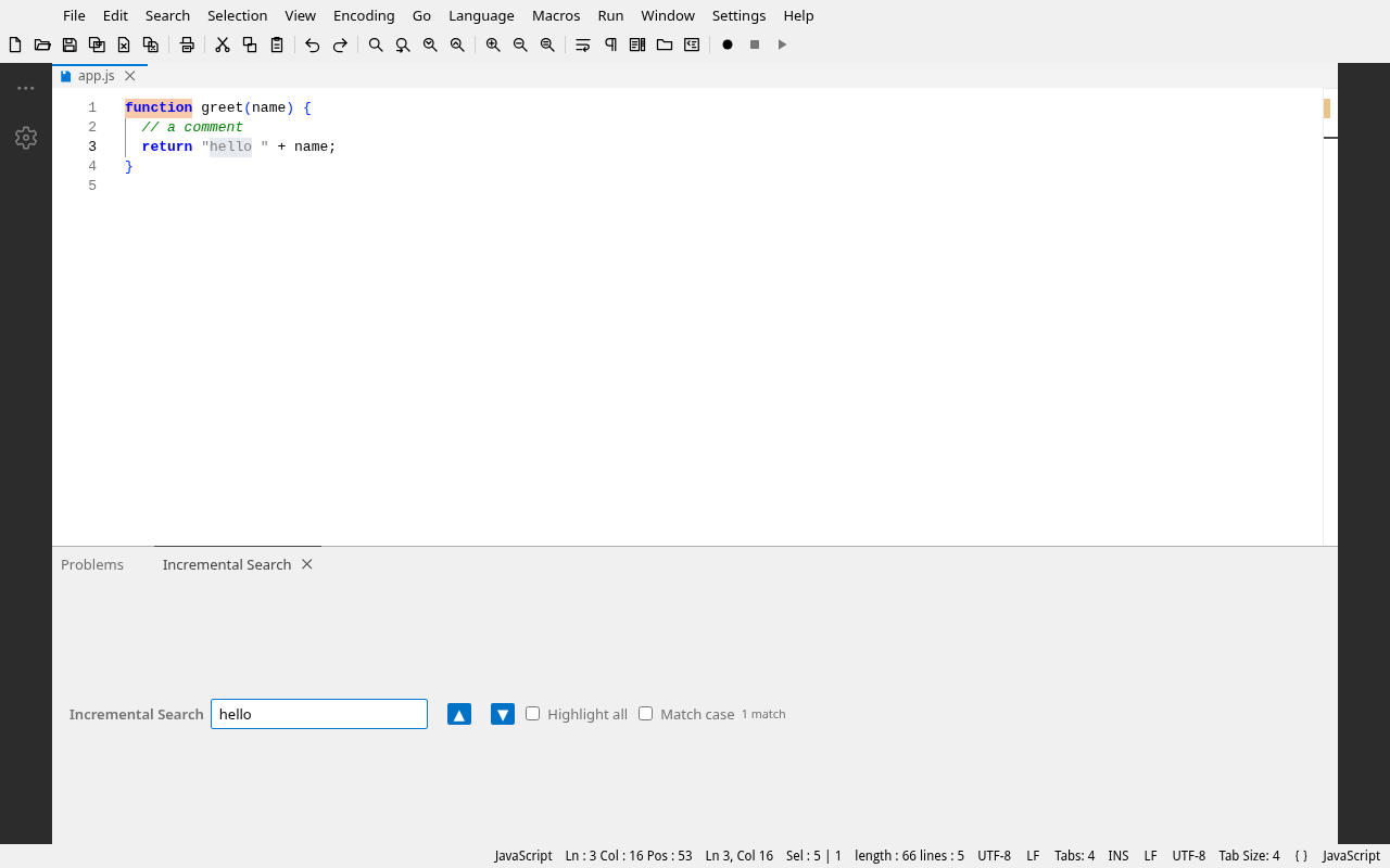 The incremental search bar