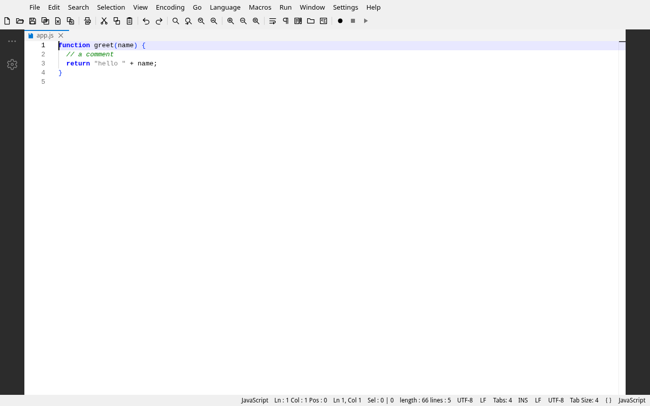 The main editor with a JavaScript file open